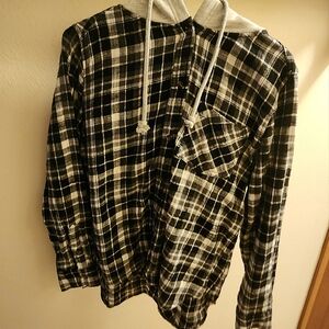 Flannel shirt with hood